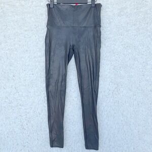 SPANX Faux Leather Glossy Shinny Coated Leggings High Waist Black LG Slimming‎